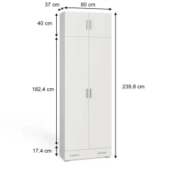 Aktenregal Frank Weiß 80 x 182.4 cm mit Schrankaufsatz und Schublade Vicco