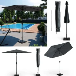 Ampelschirm Anthrazit 270 cm mit Schutzhülle und Ständer OK-Living