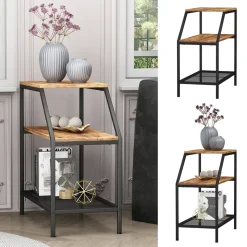 Anstelltisch Fyrk Eiche rustikal 30 x 60 cm mit 2 offenen Ablagen Vicco