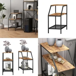 Anstelltisch Fyrk Eiche rustikal 30 x 60 cm mit 2 offenen Ablagen Vicco