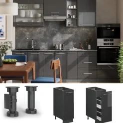 Apothekerschrank Fame-Line Anthrazit Hochglanz 30 cm , AP Marmor Vicco