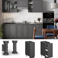 Apothekerschrank Fame-Line Anthrazit-Gold Landhaus 30 cm , AP Marmor Vicco