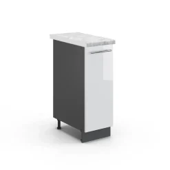 Apothekerschrank Fame-Line Weiß Hochglanz 30 cm , AP Marmor Vicco