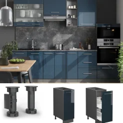 Apothekerschrank Fame-Line Dunkelblau Hochglanz 30 cm , AP Eiche Vicco