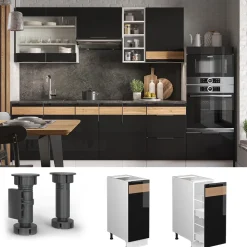 Apothekerschrank Fame-Line Schwarz Eiche hochglanz 30 cm ohne Arbeitsplatte Vicco