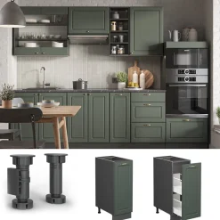 Apothekerschrank Fame-Line Grün-Gold Landhaus 30 cm , AP Marmor Vicco