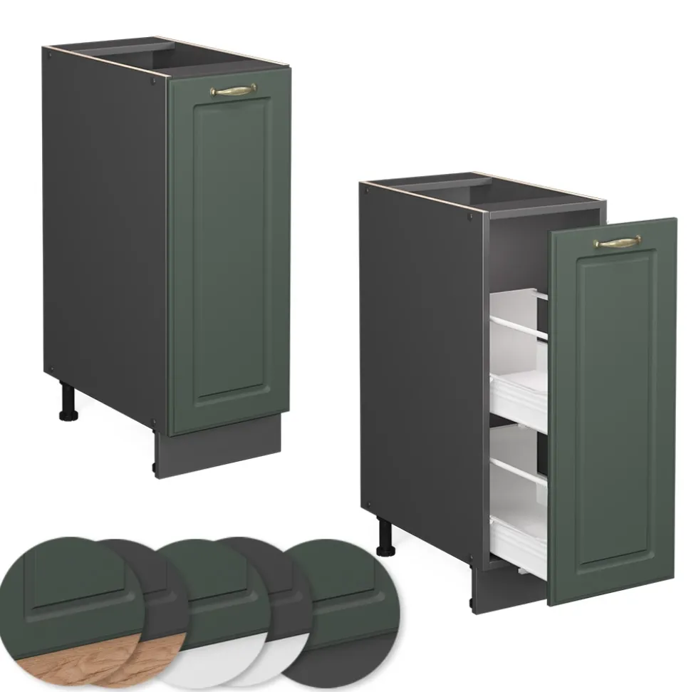 Apothekerschrank Fame-Line Grün-Gold Landhaus 30 cm , AP Marmor Vicco