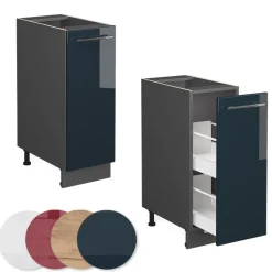 Apothekerschrank Fame-Line Dunkelblau Hochglanz 30 cm , AP Marmor Vicco