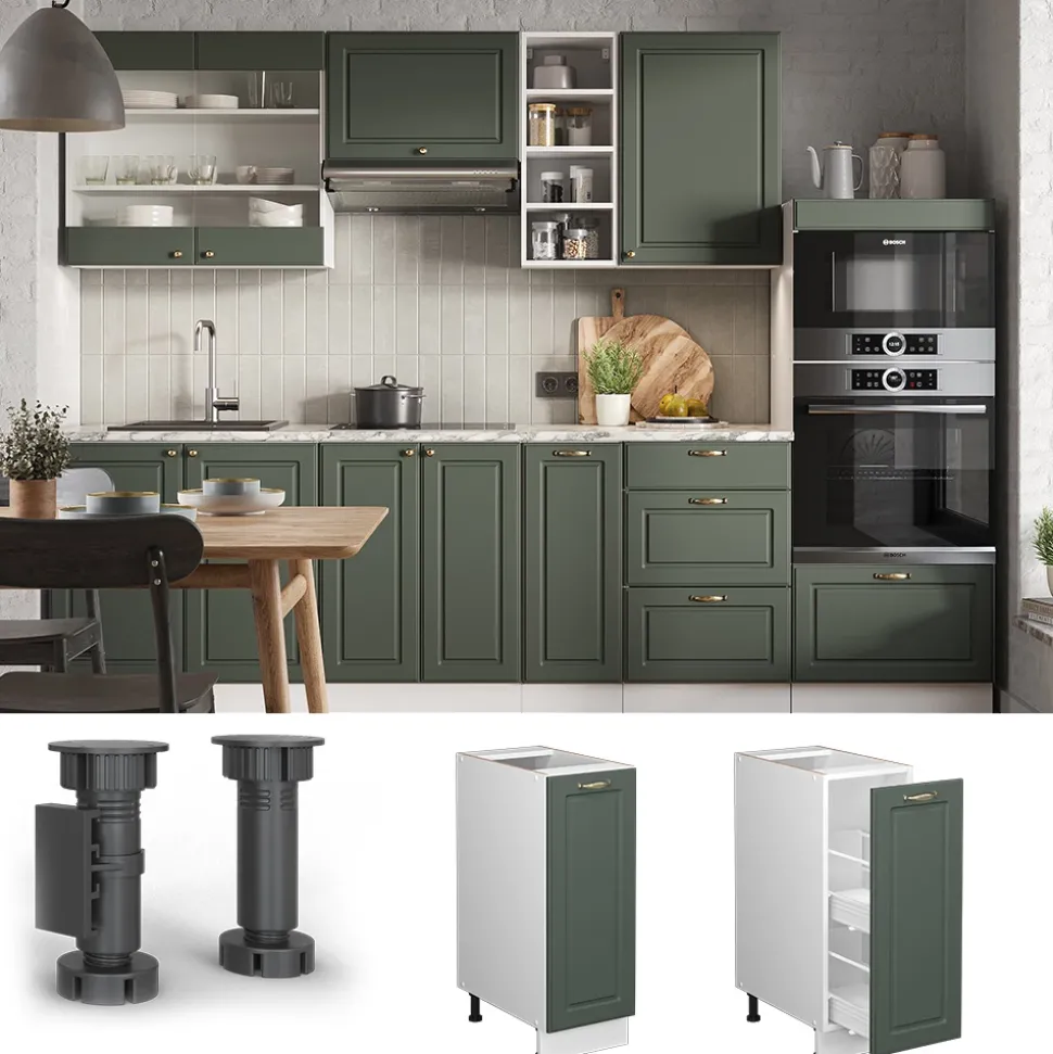 Apothekerschrank Fame-Line Grün-Gold Landhaus 30 cm , AP Eiche Vicco