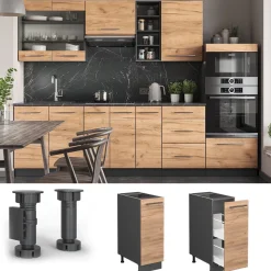 Apothekerschrank Fame-Line Goldkraft Eiche 30 cm , AP Marmor Vicco