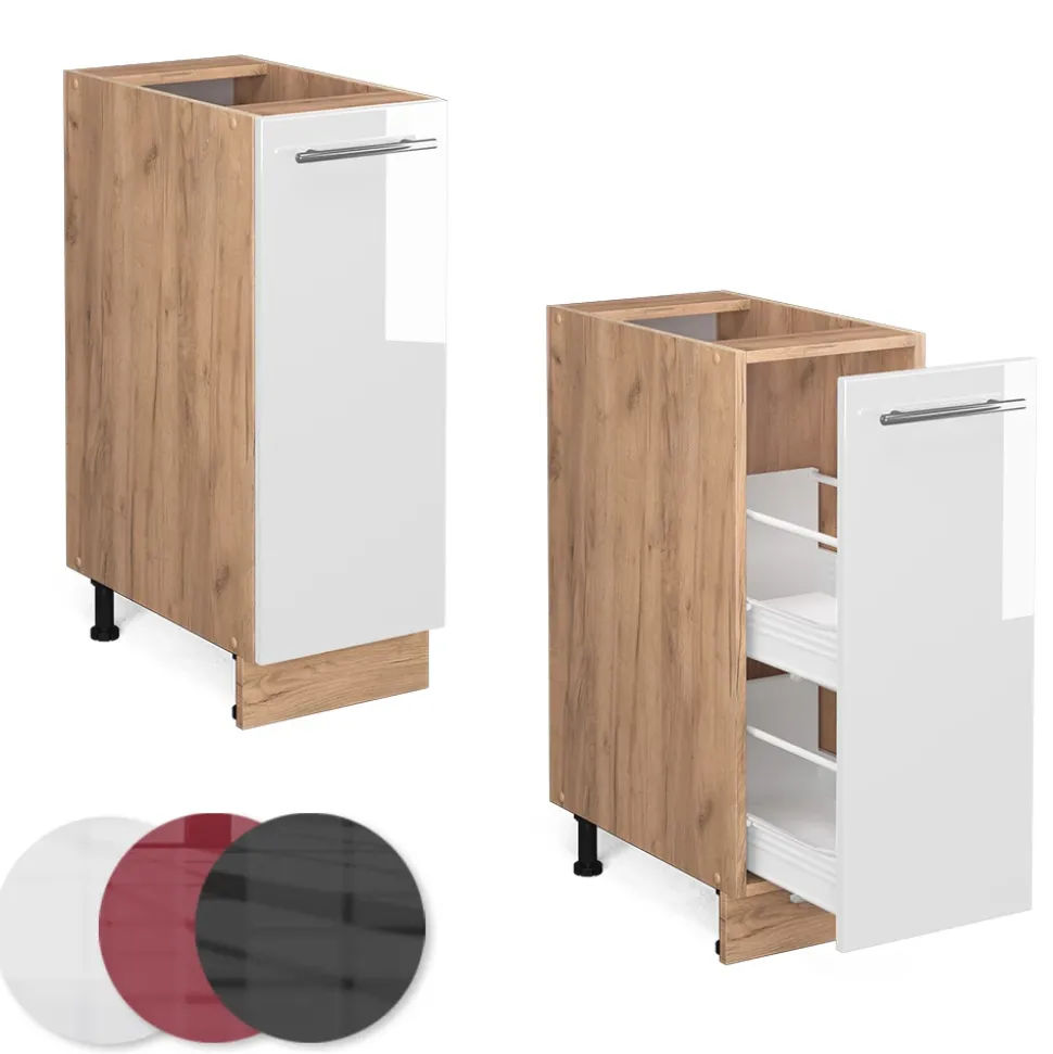 Apothekerschrank Fame-Line Weiß Hochglanz 30 cm ohne Arbeitsplatte Vicco