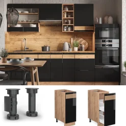 Apothekerschrank Fame-Line Schwarz Eiche hochglanz 30 cm ohne Arbeitsplatte Vicco