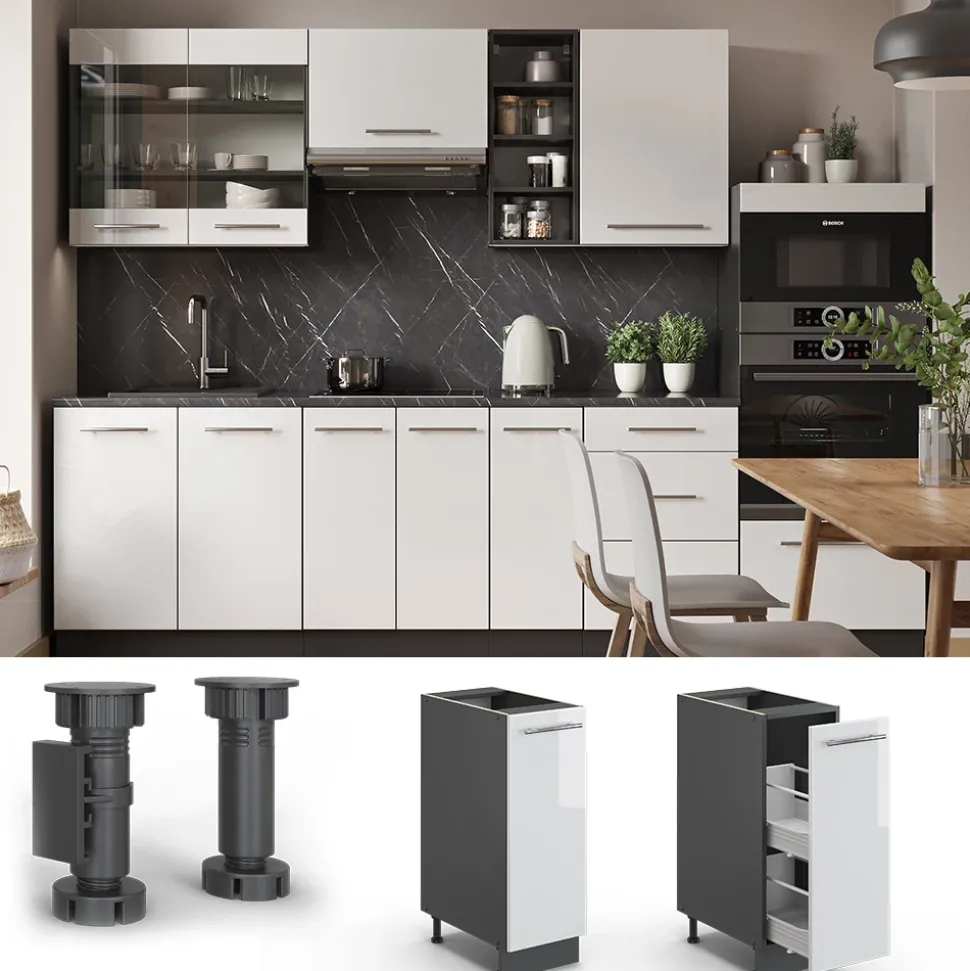 Apothekerschrank Fame-Line Weiß Hochglanz 30 cm ohne Arbeitsplatte Vicco