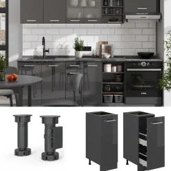 Apothekerschrank R-Line Anthrazit Hochglanz 30 cm ohne Arbeitsplatte Vicco