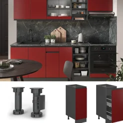 Apothekerschrank R-Line Rot 30 cm J-Shape, AP Eiche Vicco