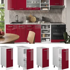 Apothekerschrank R-Line Rot Hochglanz 30 cm , AP Marmor Vicco