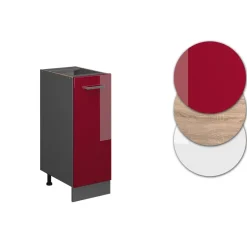 Apothekerschrank R-Line Rot Hochglanz 30 cm ohne Arbeitsplatte Vicco