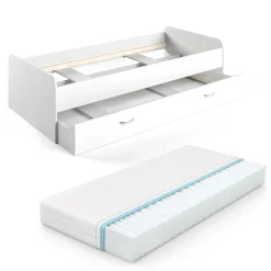 Ausziehbett Enzo Weiß 90x200 cm mit Matratze Vitalispa