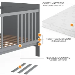 Babybett Ajaton Grau 144.4 x 83 cm mit Matratze Vitalispa
