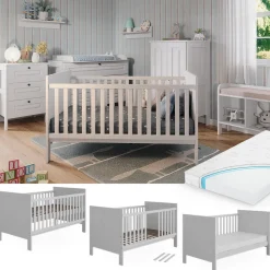 Babybett Ajaton Weiß 144.4 x 83 cm mit Matratze Vitalispa