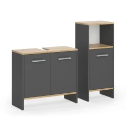 Badezimmermöbel-Set Karli Anthrazit/Goldkraft Eiche 2 Teile Vicco