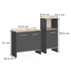 Badezimmermöbel-Set Karli Anthrazit/Goldkraft Eiche 2 Teile Vicco