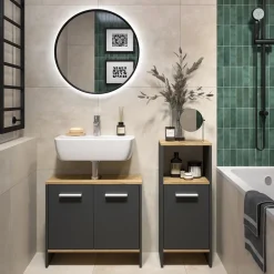 Badezimmermöbel-Set Karli Anthrazit/Goldkraft Eiche 2 Teile Vicco