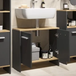 Badezimmermöbel-Set Karli Anthrazit/Goldkraft Eiche 2 Teile Vicco