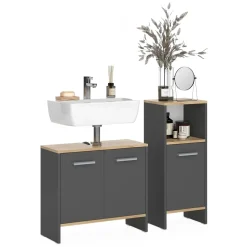 Badezimmermöbel-Set Karli Anthrazit/Goldkraft Eiche 2 Teile Vicco