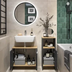 Badezimmermöbel-Set Karli Anthrazit/Goldkraft Eiche 2 Teile Vicco