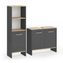 Badezimmermöbel-Set Karli Anthrazit/Goldkraft Eiche 2 Teile Vicco