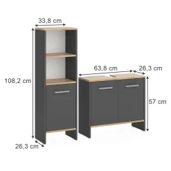 Badezimmermöbel-Set Karli Anthrazit/Goldkraft Eiche 2 Teile Vicco