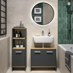 Badezimmermöbel-Set Karli Anthrazit/Goldkraft Eiche 2 Teile Vicco