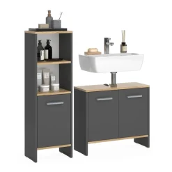 Badezimmermöbel-Set Karli Anthrazit/Goldkraft Eiche 2 Teile Vicco