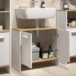 Badezimmermöbel-Set Karli Weiß/Goldkraft Eiche 2 Teile Vicco