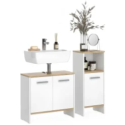 Badezimmermöbel-Set Karli Weiß/Goldkraft Eiche 2 Teile Vicco