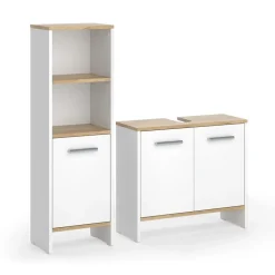 Badezimmermöbel-Set Karli Weiß/Goldkraft Eiche 2 Teile Vicco