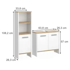 Badezimmermöbel-Set Karli Weiß/Goldkraft Eiche 2 Teile Vicco