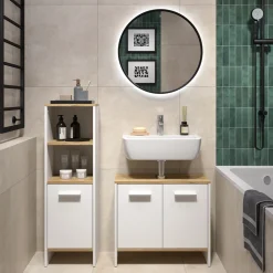 Badezimmermöbel-Set Karli Weiß/Goldkraft Eiche 2 Teile Vicco