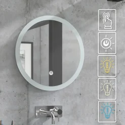 Badezimmerspiegel Weiß 50 x 50 cm Rund Vicco