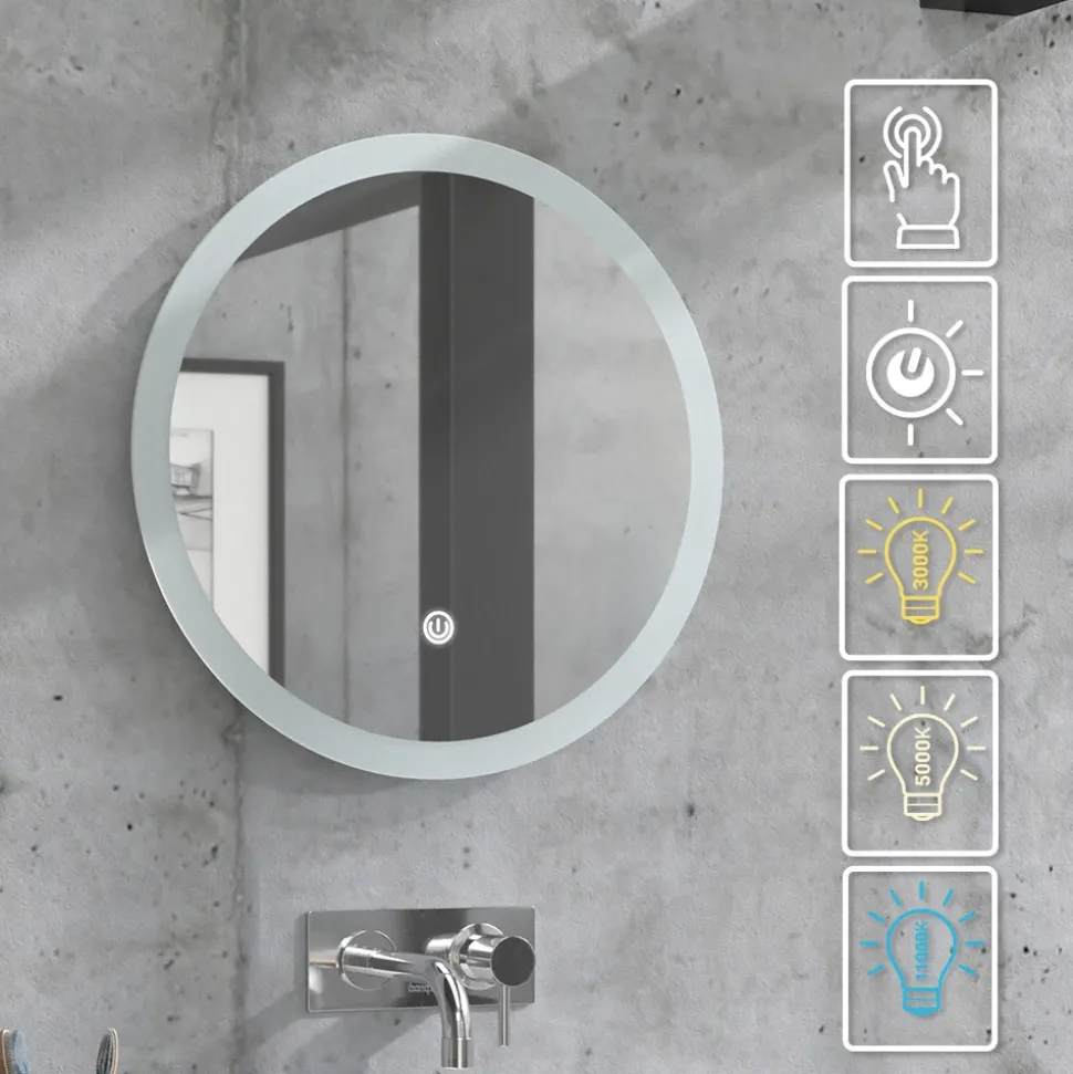 Badezimmerspiegel Weiß 50 x 50 cm Rund Vicco