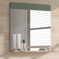 Badezimmerspiegel Izan Grün/Goldkraft Eiche 60 x 62 cm mit Ablage Vicco