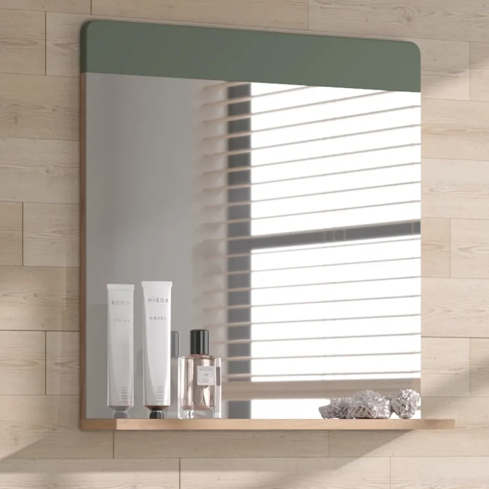 Badezimmerspiegel Izan Grün/Goldkraft Eiche 60 x 62 cm mit Ablage Vicco