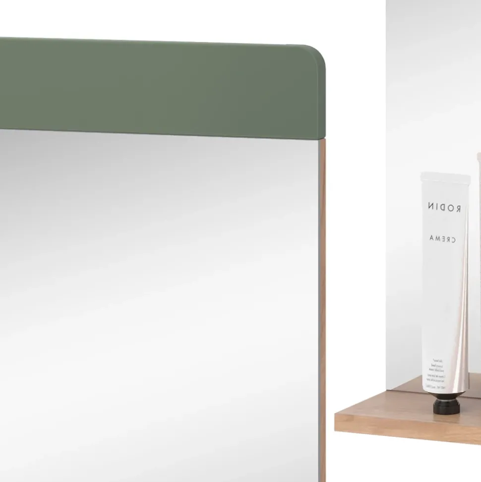 Badezimmerspiegel Izan Grün/Goldkraft Eiche 60 x 62 cm mit Ablage Vicco