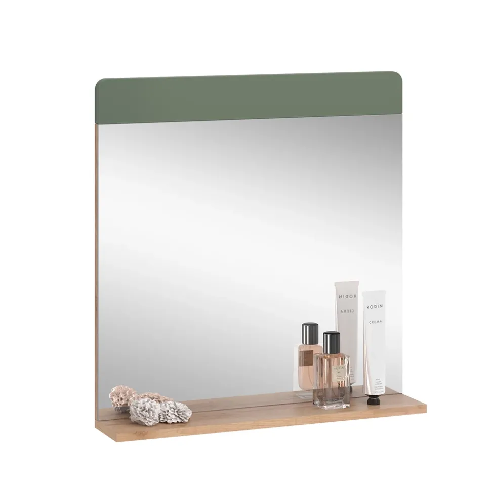 Badezimmerspiegel Izan Grün/Goldkraft Eiche 60 x 62 cm mit Ablage Vicco