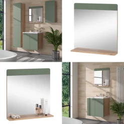 Badezimmerspiegel Izan Grün/Goldkraft Eiche 60 x 62 cm mit Ablage Vicco