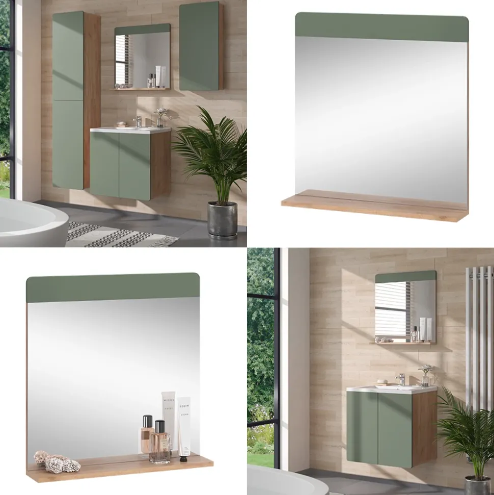 Badezimmerspiegel Izan Grün/Goldkraft Eiche 60 x 62 cm mit Ablage Vicco