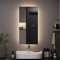 Badezimmerspiegel Miral Glas 80 x 2.8 cm mit Backlight Beleuchtung Vicco