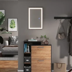 Badezimmerspiegel Miral Glas 60 x 2.8 cm mit Frontlight Beleuchtung Vicco