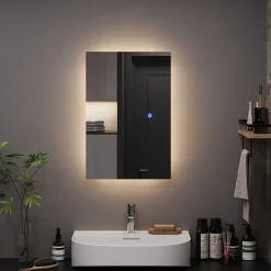 Badezimmerspiegel Miral Glas 60 x 2.8 cm mit Backlight Beleuchtung Vicco